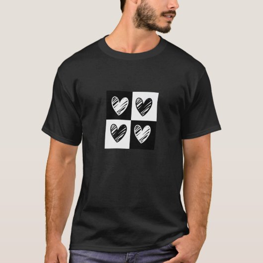 Black Hearts Love Pattern Cute Valentine's Day Che Tシャツ (正面)