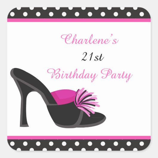 Black Heels Shoes with Black Polka Dots スクエアシール (正面)