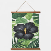 Black Hibiscus Tropical Botanical Wall Art 吊り下げ型タペストリー (正面)
