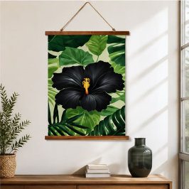 Black Hibiscus Tropical Botanical Wall Art 吊り下げ型タペストリー