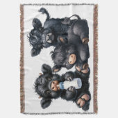 Black Highland Cow Reading A Book スローブランケット (正面縦)