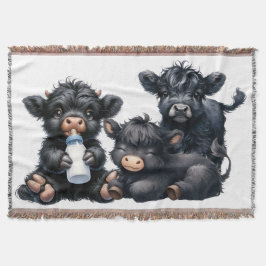 Black Highland Cow Reading A Book スローブランケット