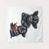 Black Highland Cow Reading A Book タペストリー (正面(横))