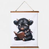 Black Highland Cow Reading A Book 吊り下げ型タペストリー (正面)