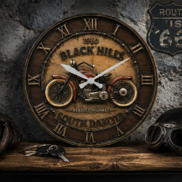 Black Hills South Dakota Motorcycle Vintage Biker ラージ壁時計