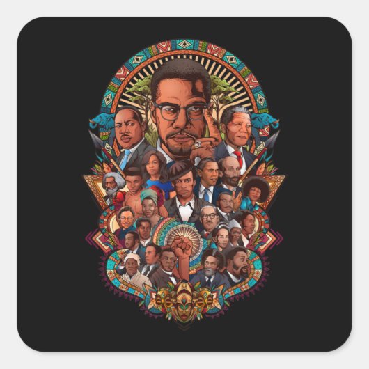 Black History Leaders Collage Inspirational Africa スクエアシール (正面)