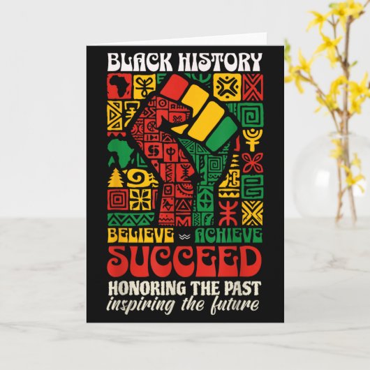 Black History Month African Believe Achieve Succee カード (黄色い花)