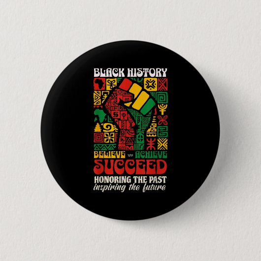 Black History Month African Believe Achieve Succee 缶バッジ (正面)