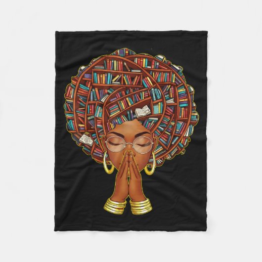 Black History Month Afro Book Lover Women Girls Li フリースブランケット (正面)