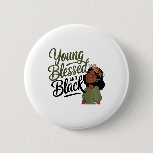 Black History Month Awareness Blessed Black Melani 缶バッジ (正面)