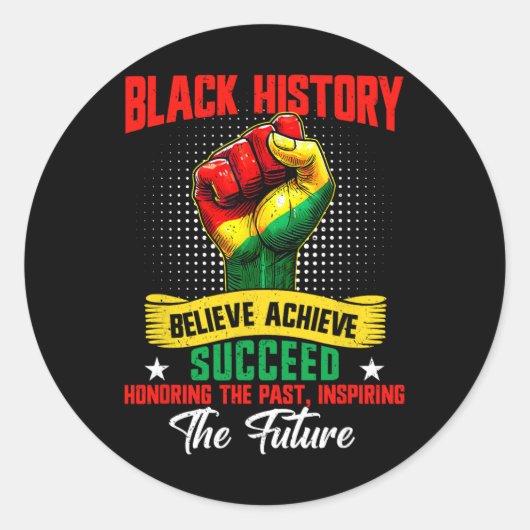 Black History Month Believe Achieve Succeed Melani ラウンドシール (正面)