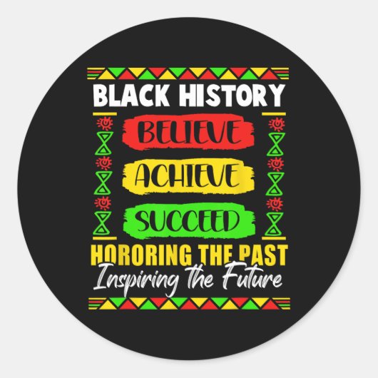 Black History Month Believe Achieve Succeed Melani ラウンドシール (正面)