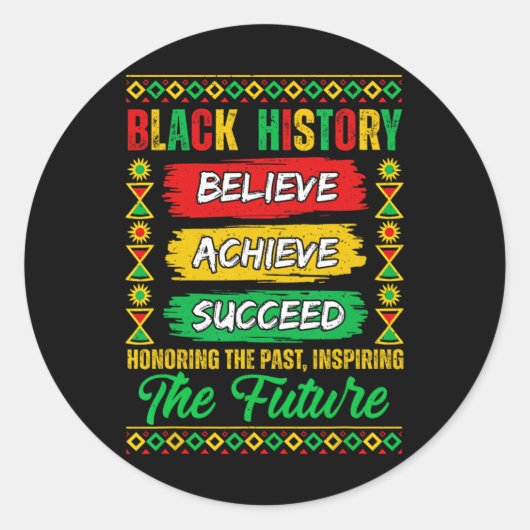 Black History Month Believe Achieve Succeed Melani ラウンドシール (正面)