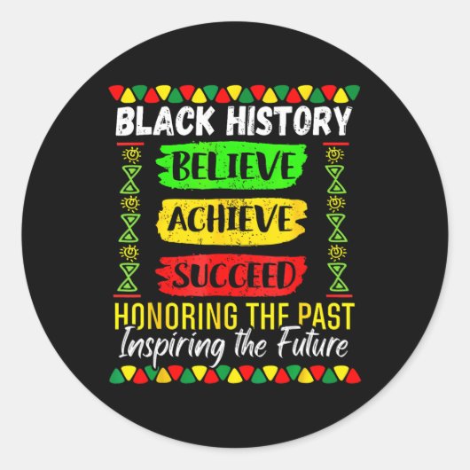 Black History Month Believe Achieve Succeed Melani ラウンドシール (正面)