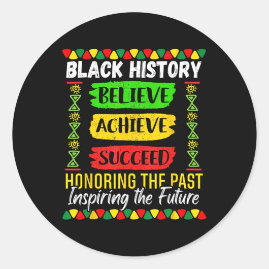 Black History Month Believe Achieve Succeed Melani ラウンドシール (正面)