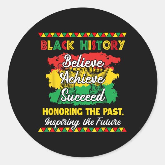 Black History Month Believe Achieve Succeed Melani ラウンドシール (正面)