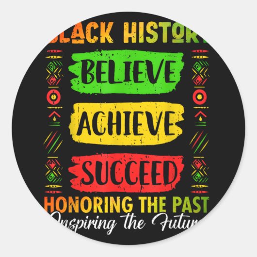 Black History Month Believe Achieve Succeed Melani ラウンドシール (正面)