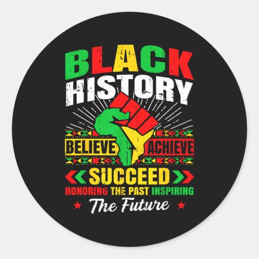 Black History Month Believe Achieve Succeed Melani ラウンドシール (正面)