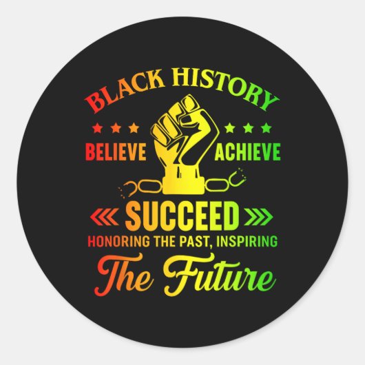 Black History Month Believe Achieve Succeed Melani ラウンドシール (正面)