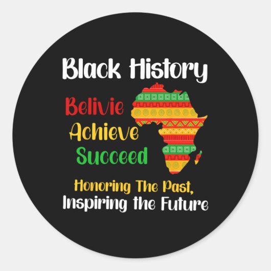 Black History Month Believe Achieve Succeed Melani ラウンドシール (正面)