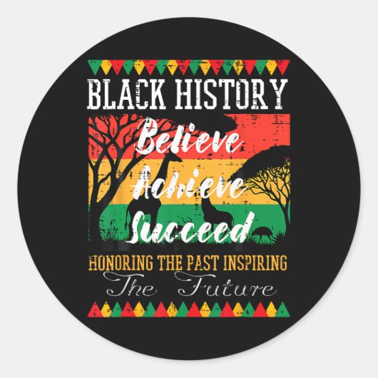 Black History Month Believe Achieve Succeed Melani ラウンドシール (正面)