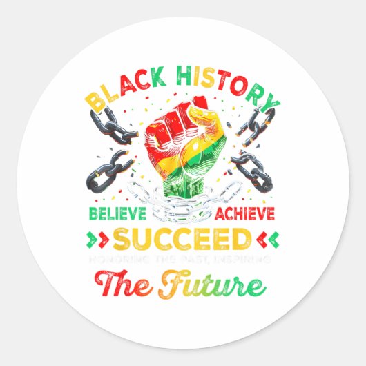 Black History Month Believe Achieve Succeed Melani ラウンドシール (正面)