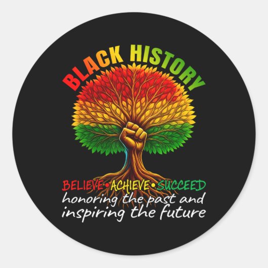 Black History Month Believe Achieve Succeed Melani ラウンドシール (正面)