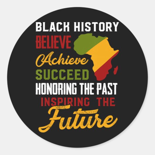 Black History Month Believe Achieve Succeed Melani ラウンドシール (正面)