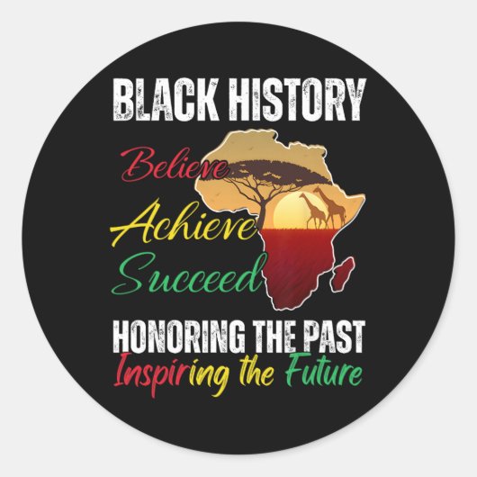 Black History Month Believe Achieve Succeed Melani ラウンドシール (正面)
