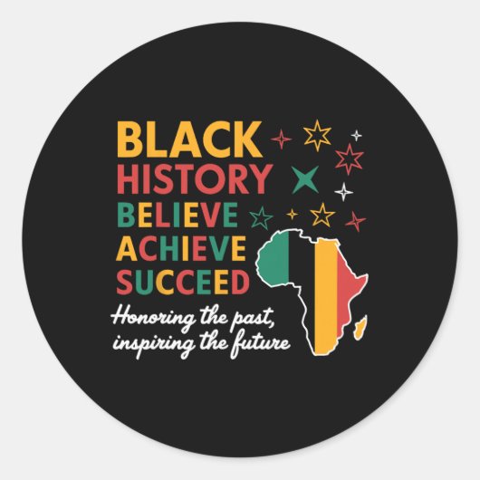 Black History Month Believe Achieve Succeed Melani ラウンドシール (正面)