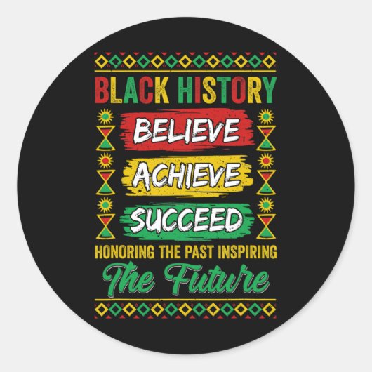 Black History Month Believe Achieve Succeed Melani ラウンドシール (正面)