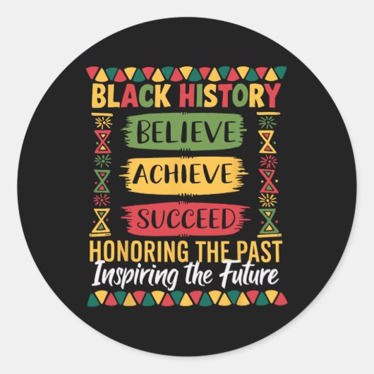 Black History Month Believe Achieve Succeed Melani ラウンドシール (正面)