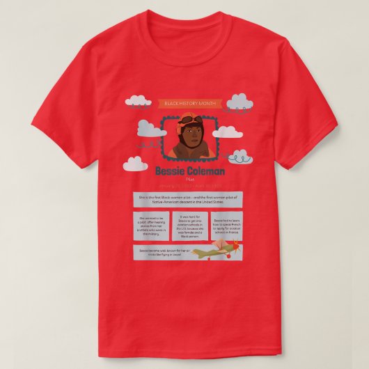 Black History Month Bessie Coleman Pilot  Tシャツ (デザイン正面)
