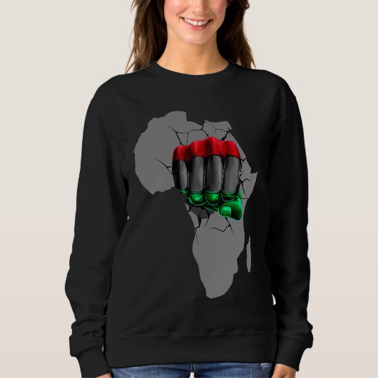 Black History Month BHM Afro Pride Hand Fist Black スウェットシャツ (正面)