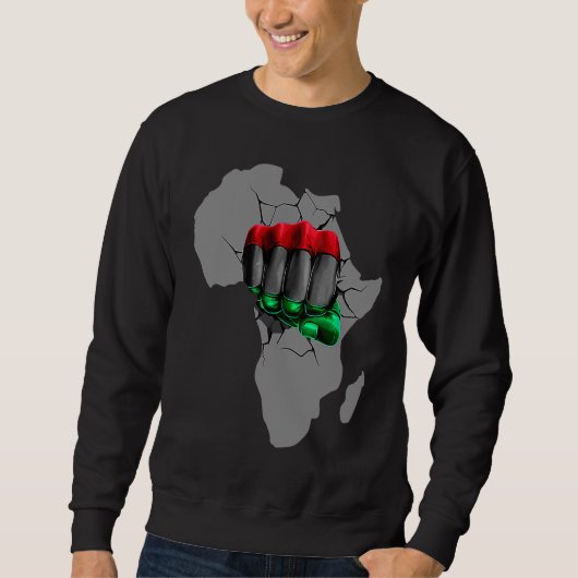 Black History Month BHM Afro Pride Hand Fist Black スウェットシャツ (正面)