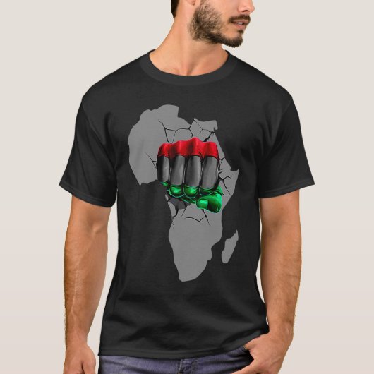 Black History Month BHM Afro Pride Hand Fist Black Tシャツ (正面)