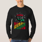 Black History Month BHM Afro Pride Hand Fist Black Tシャツ (正面)