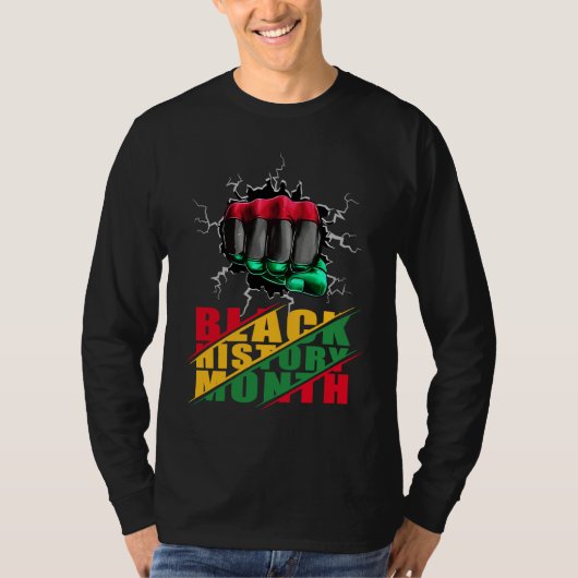 Black History Month BHM Afro Pride Hand Fist Black Tシャツ (正面)