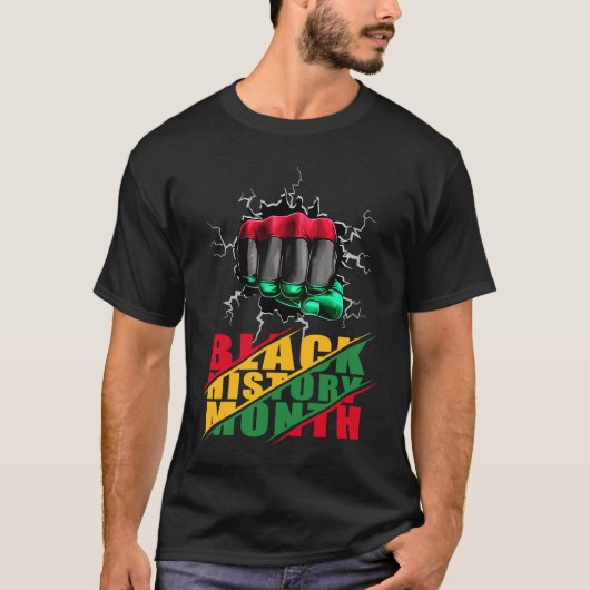 Black History Month BHM Afro Pride Hand Fist Black Tシャツ (正面)