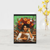 Black History Month Black Afro Girl Women Book Lov カード (黄色い花)
