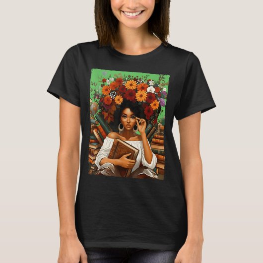 Black History Month Black Afro Girl Women Book Lov Tシャツ (正面)