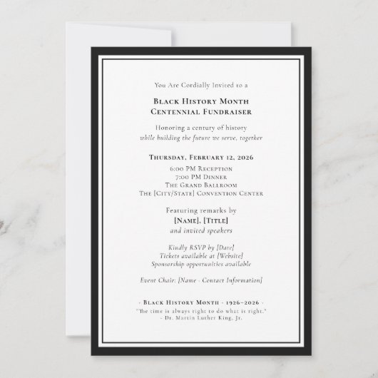Black History Month Centennial Formal Fundraiser 招待状 (正面)