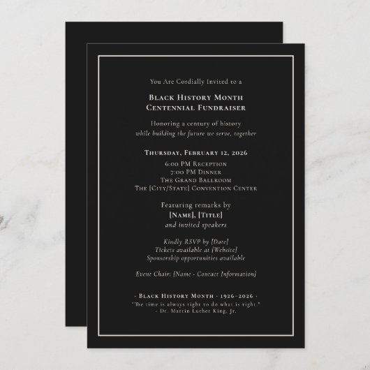 Black History Month Centennial Gala Fundraiser 招待状 (正面/裏面)