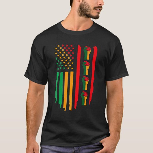 Black History Month Fist American Flag Africa Colo Tシャツ (正面)