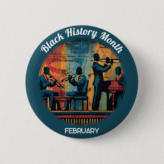 Black History Month Jazz Band Pinback Button 缶バッジ (正面)
