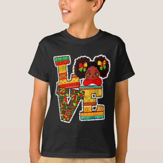 Black History Month Love Afro Toddler Girls Americ Tシャツ (正面)