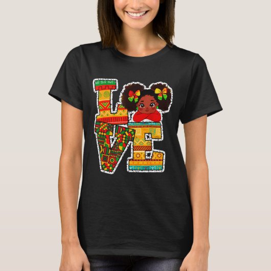 Black History Month Love Afro Toddler Girls Americ Tシャツ (正面)