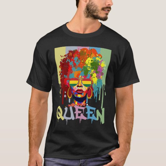 Black History Queen BHM Melanin Skin Pride Afro Gi Tシャツ (正面)
