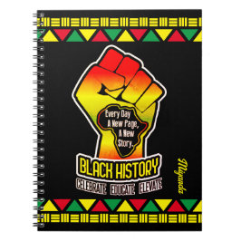 Black History with Africa Map and Fist on BLACK ノートブック