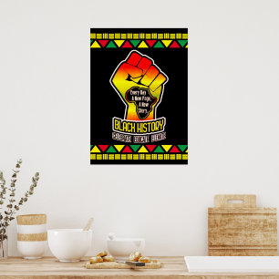 Black History with Africa Map and Fist on BLACK ポスター